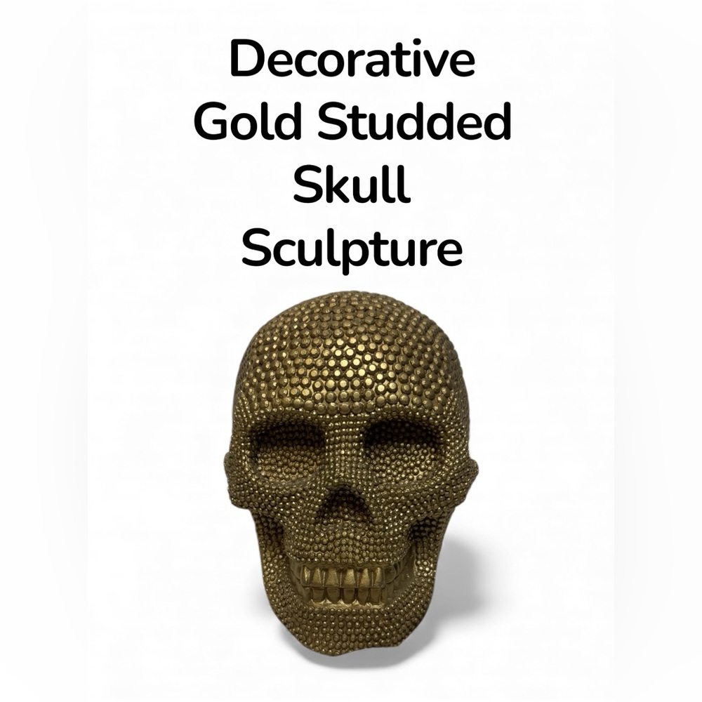 Gold Studded Skull Decor Sculpture – Edgy Statement Home Accent